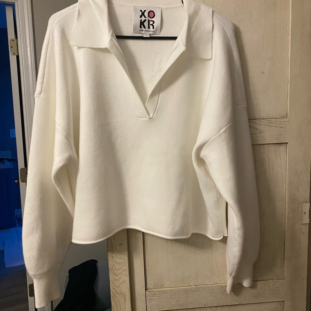 Rosenthal White Knit Top with Pink Accent Label
